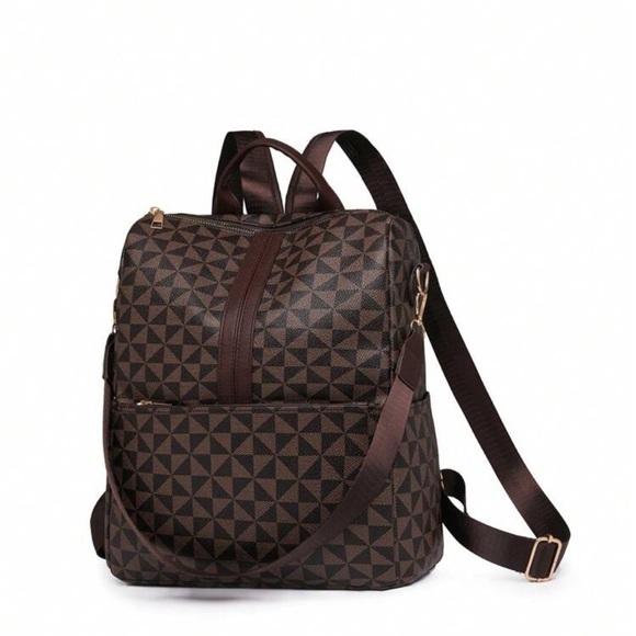 Large Capacity Backpack/Shoulder Bag Diamond Grid Design Bag - Picture 4 of 8